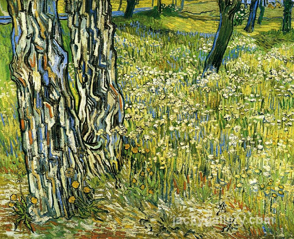 Tree Trunks in the Grass, Van Gogh painting